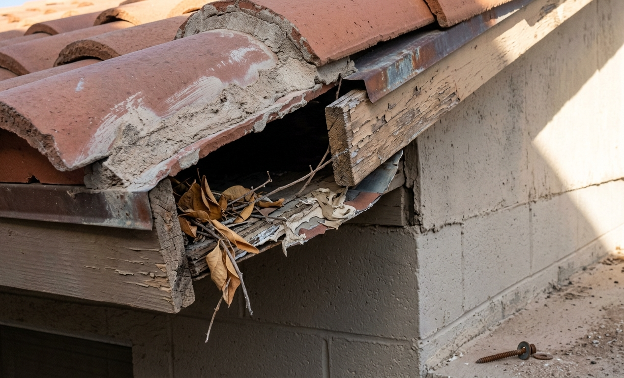 open roof space gap with citrus leaf litter